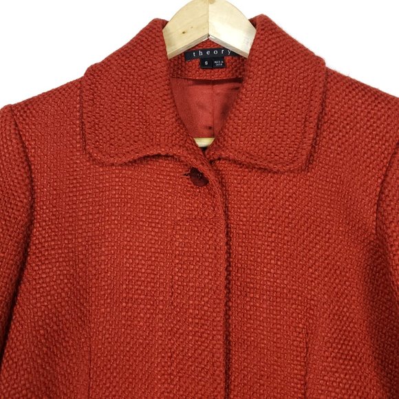 Theory Orange Tweed Button Up Sonoa Wool Coat - Picture 2 of 9